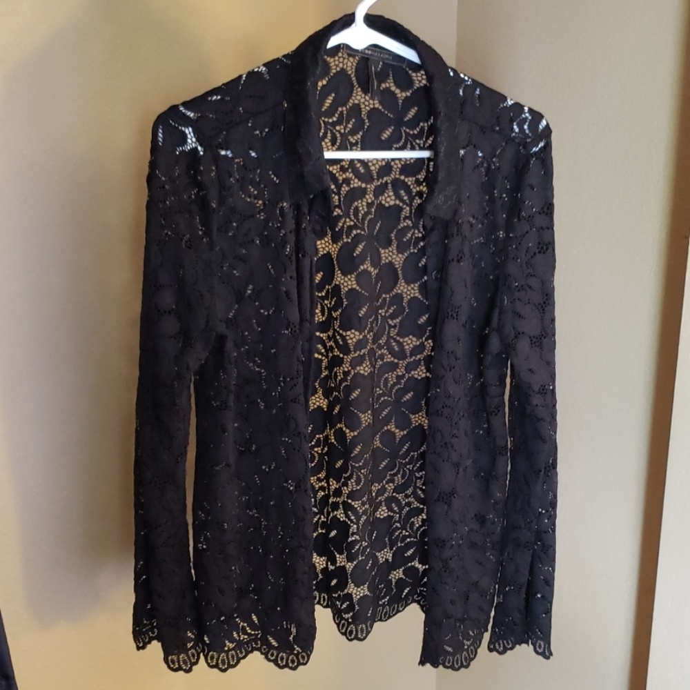 BCBG Maxazria lace button-down top